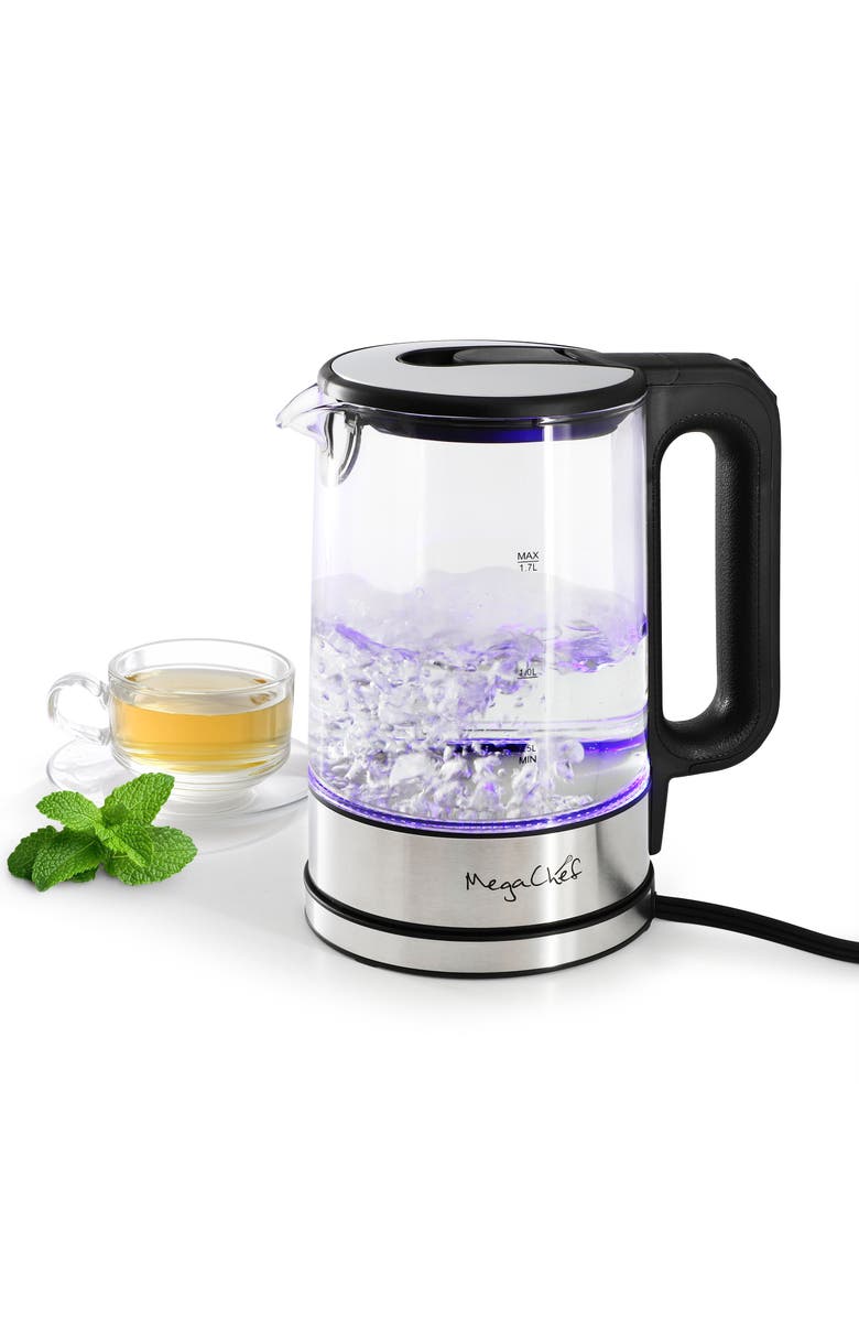 Megachef 1.8 Quart Glass and Stainless Steel Electric Tea Kettle, Main, color, Grey