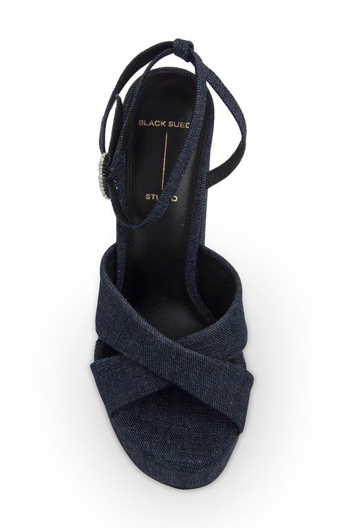 Black Suede Studio Hannah Ankle Strap Platform Sandal In Dark Denim