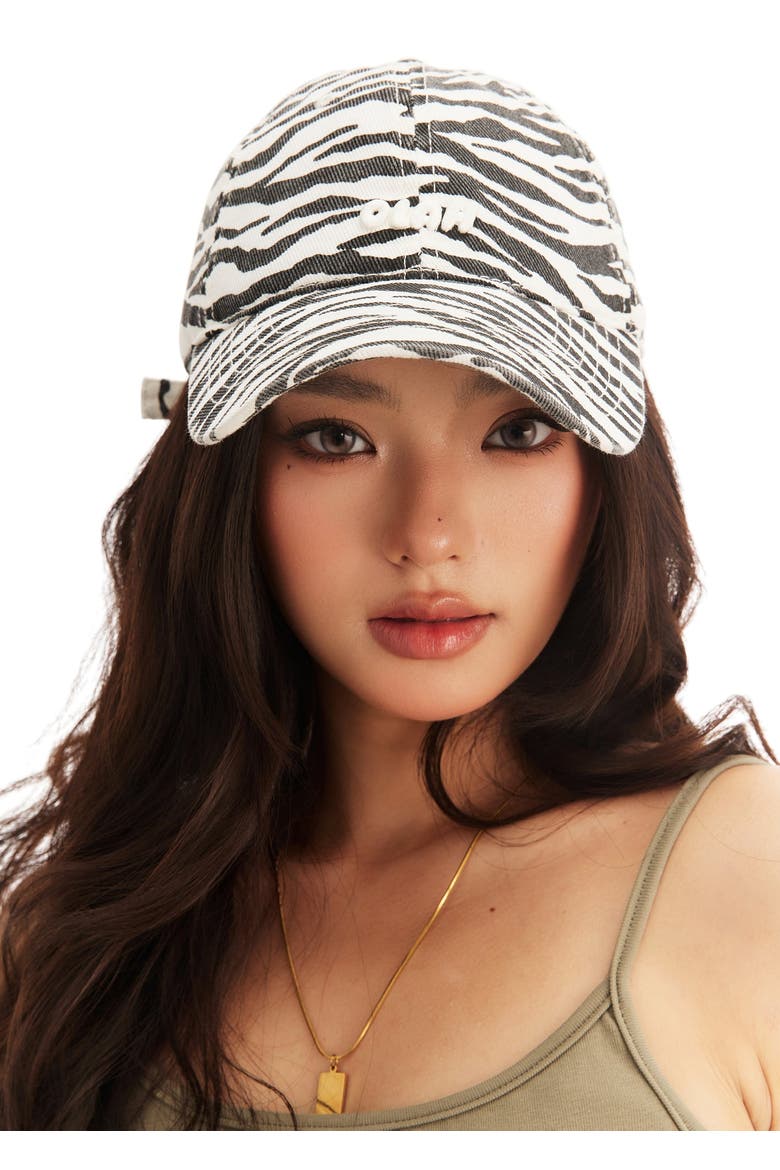 Zebra Print Baseball Cap, Alternate, color, Black and White