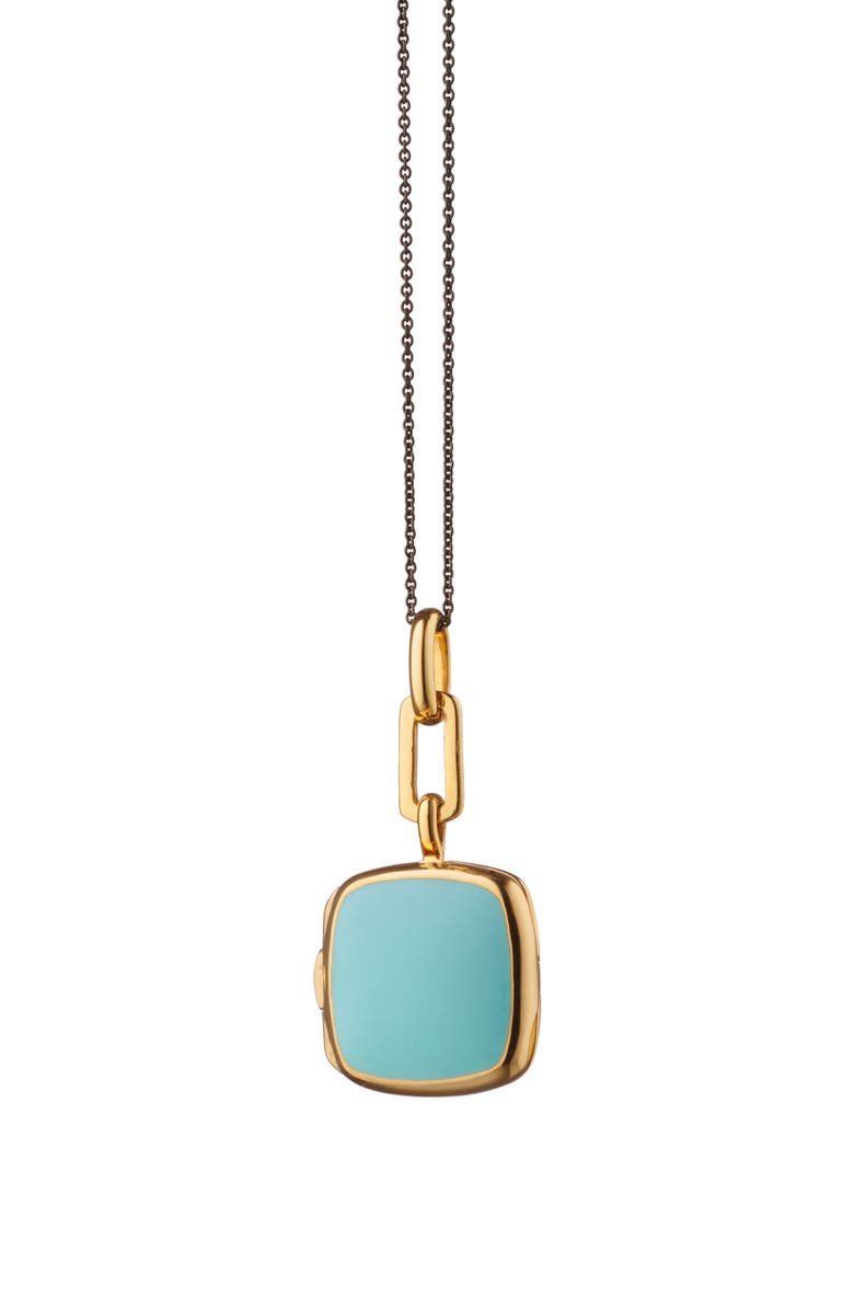 Monica Rich Kosann Enamel Cushion Locket Necklace, Main, color, Gold/ Turquoise