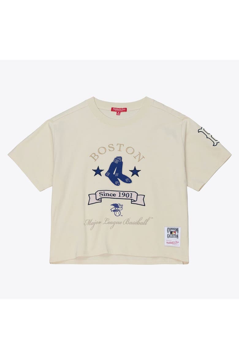 Women's Mitchell & Ness  Cream Boston Red Sox Cooperstown Yacht Rock Boxy Cropped T-Shirt, Alternate, color, Cream