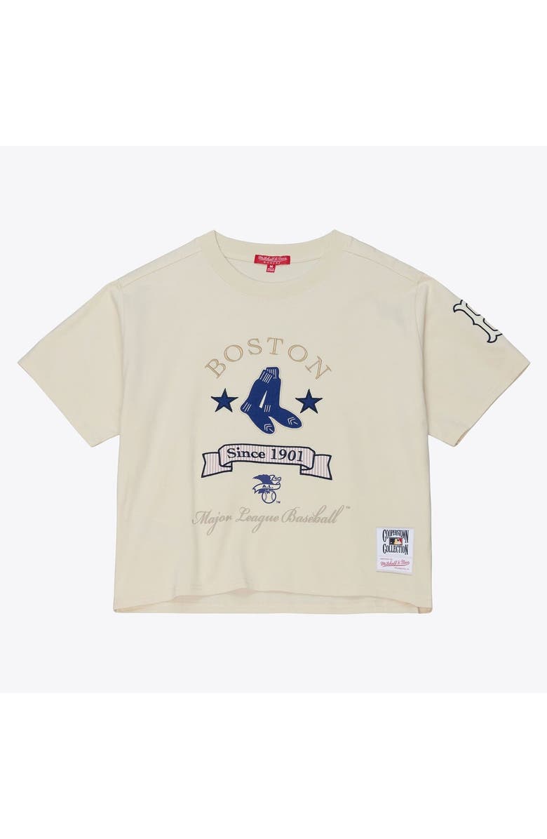 Mitchell & Ness Women's Mitchell & Ness  Cream Boston Red Sox Cooperstown Yacht Rock Boxy Cropped T-Shirt, Alternate, color, Cream