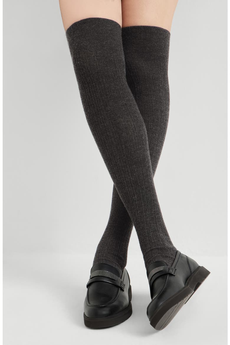 Stretch cashmere rib knit socks, Alternate, color, Lignite