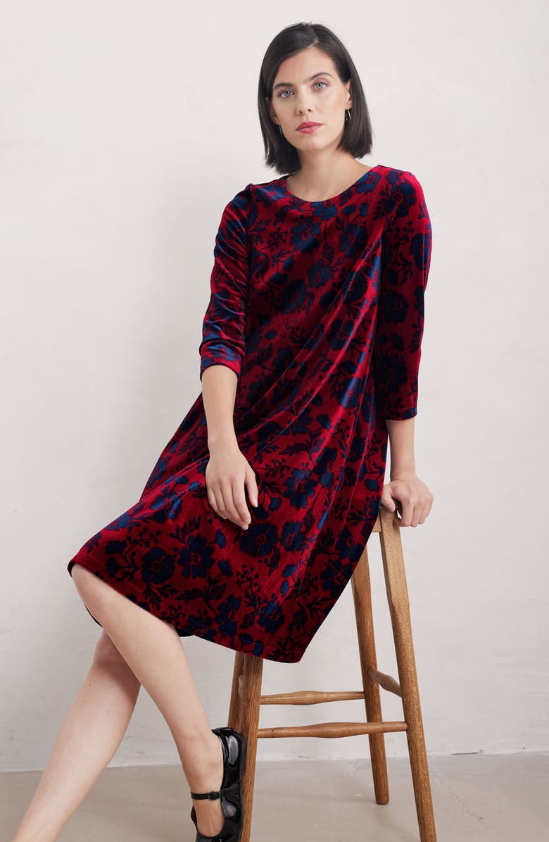 Seasalt Cornwall Mahona Floral Print Velvet Shift Dress, Alternate, color, 
