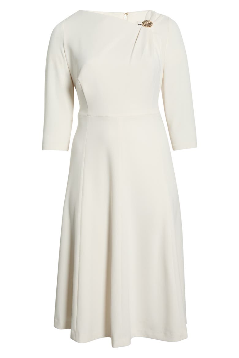 Shoulder Pin Asymmetric Long Sleeve Midi Dress, Alternate, color, WHITE DOVE