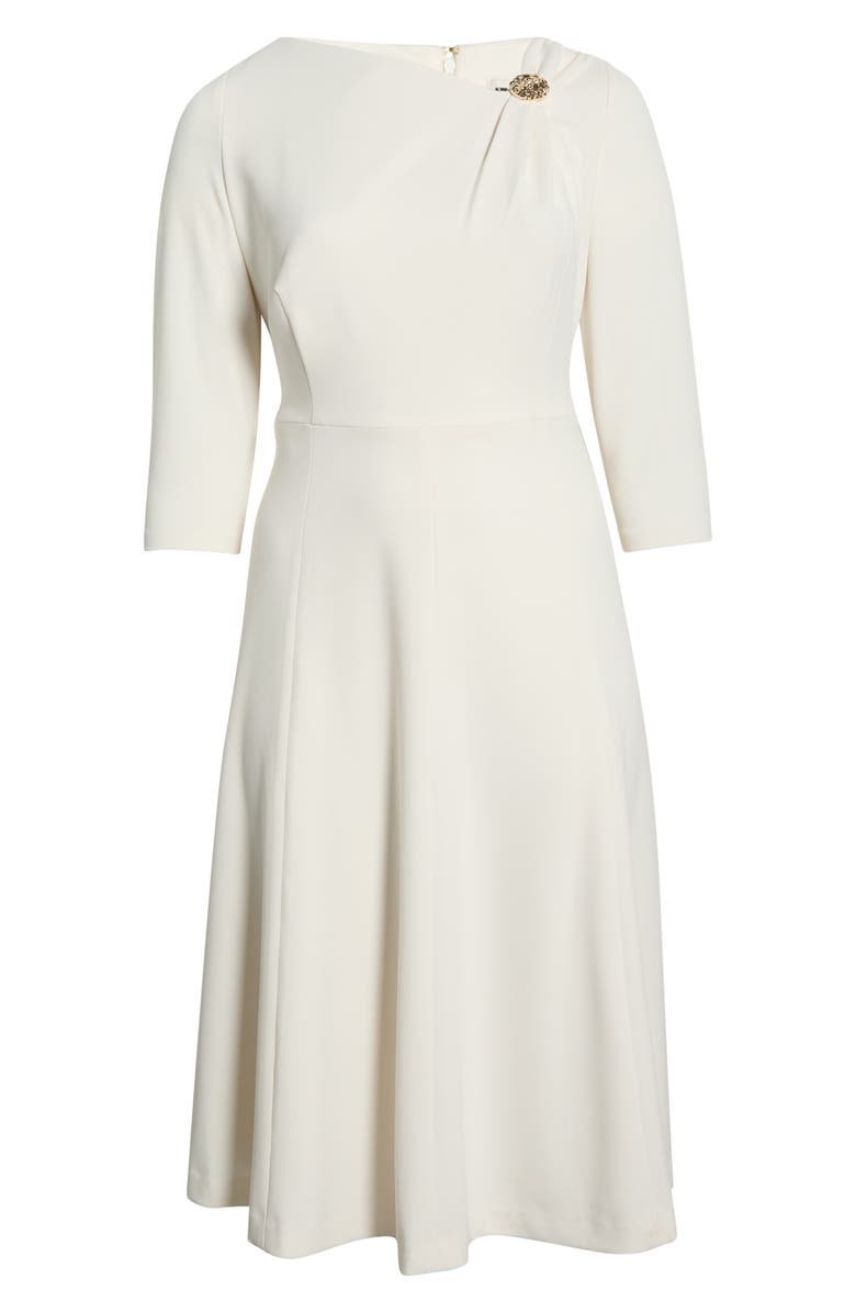 Anne Klein Shoulder Pin Asymmetric Long Sleeve Midi Dress, Alternate, color, White Dove