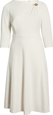 Anne Klein Shoulder Pin Asymmetric Long Sleeve Midi Dress