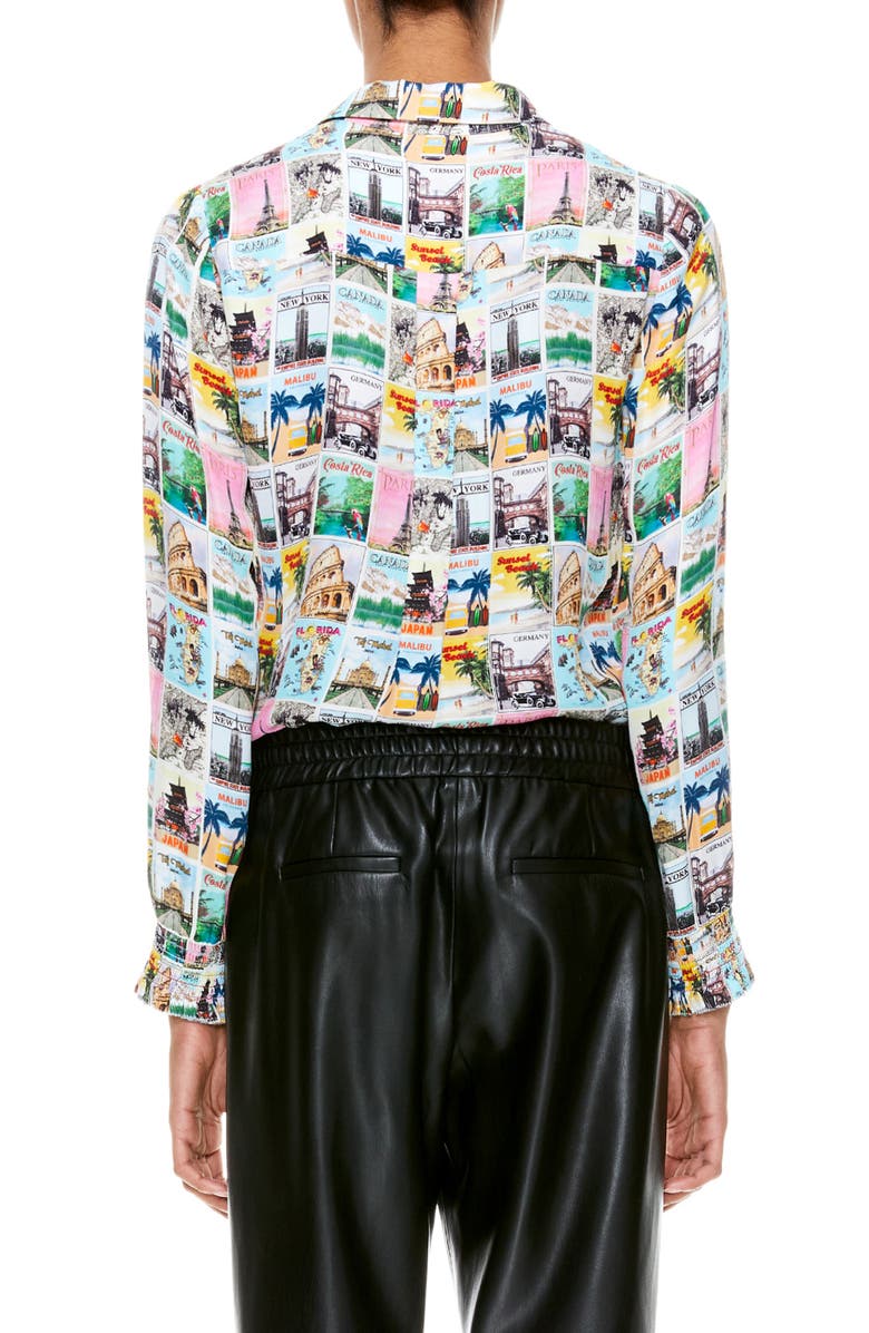 Alice + Olivia Willa Wanderlust Print Smock Cuff Top, Alternate, color,