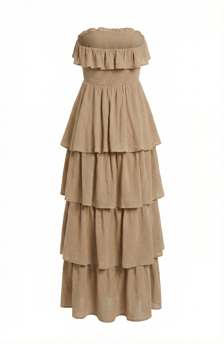 Modenaire Strapless Tiered Ruffle Maxi Dress with High Slit, Alternate, color, 