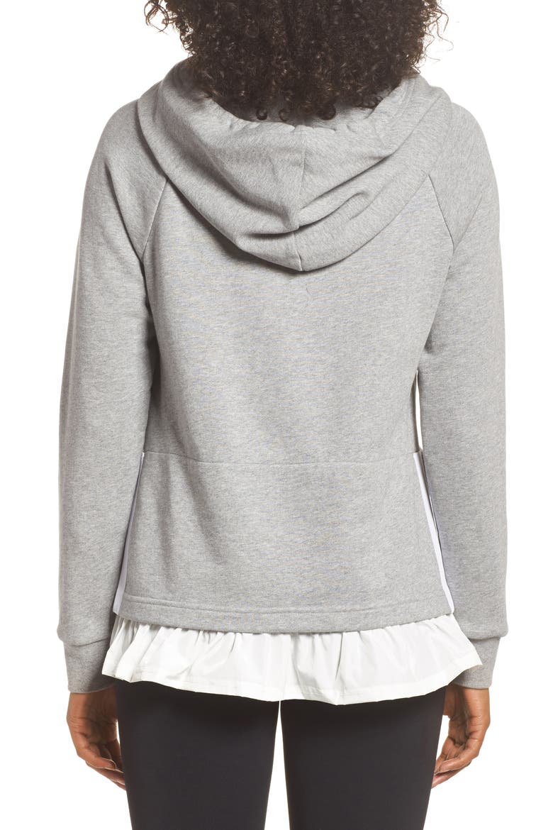 ruffle hoodie sweatshirt, Alternate, color, FLINT HEATHER