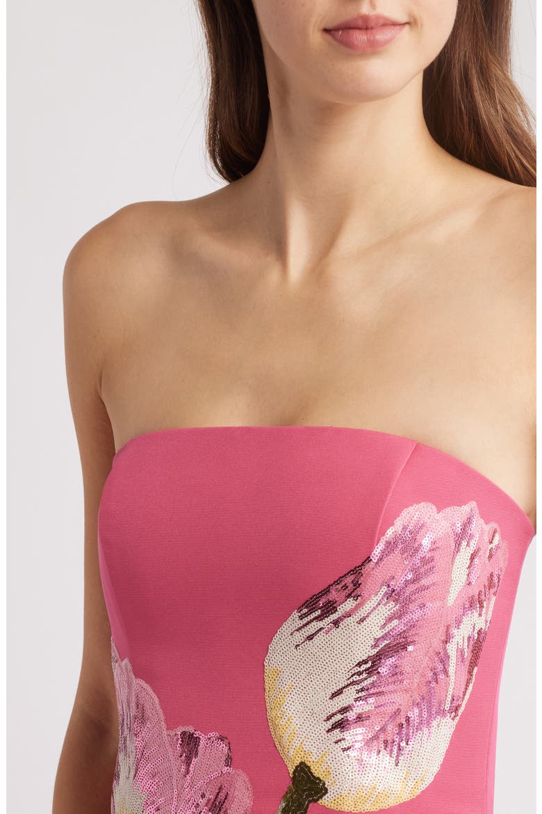 Sequin Strapless Cocktail Dress, Alternate, color, CERISE