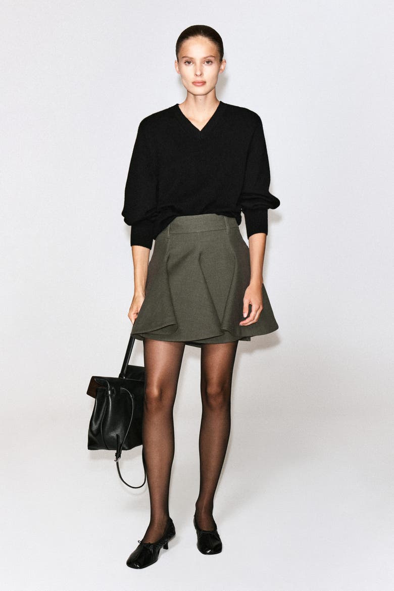 Sculptural Tailored Wool Mini Skirt, Alternate, color, KHAKI MÉLANGE