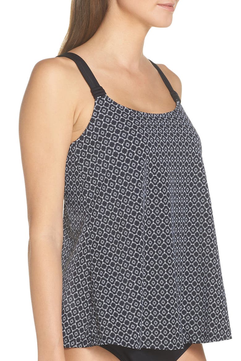 Ayon Pocketed A-Line Tankini Top, Alternate, color, BLACK/ WHITE