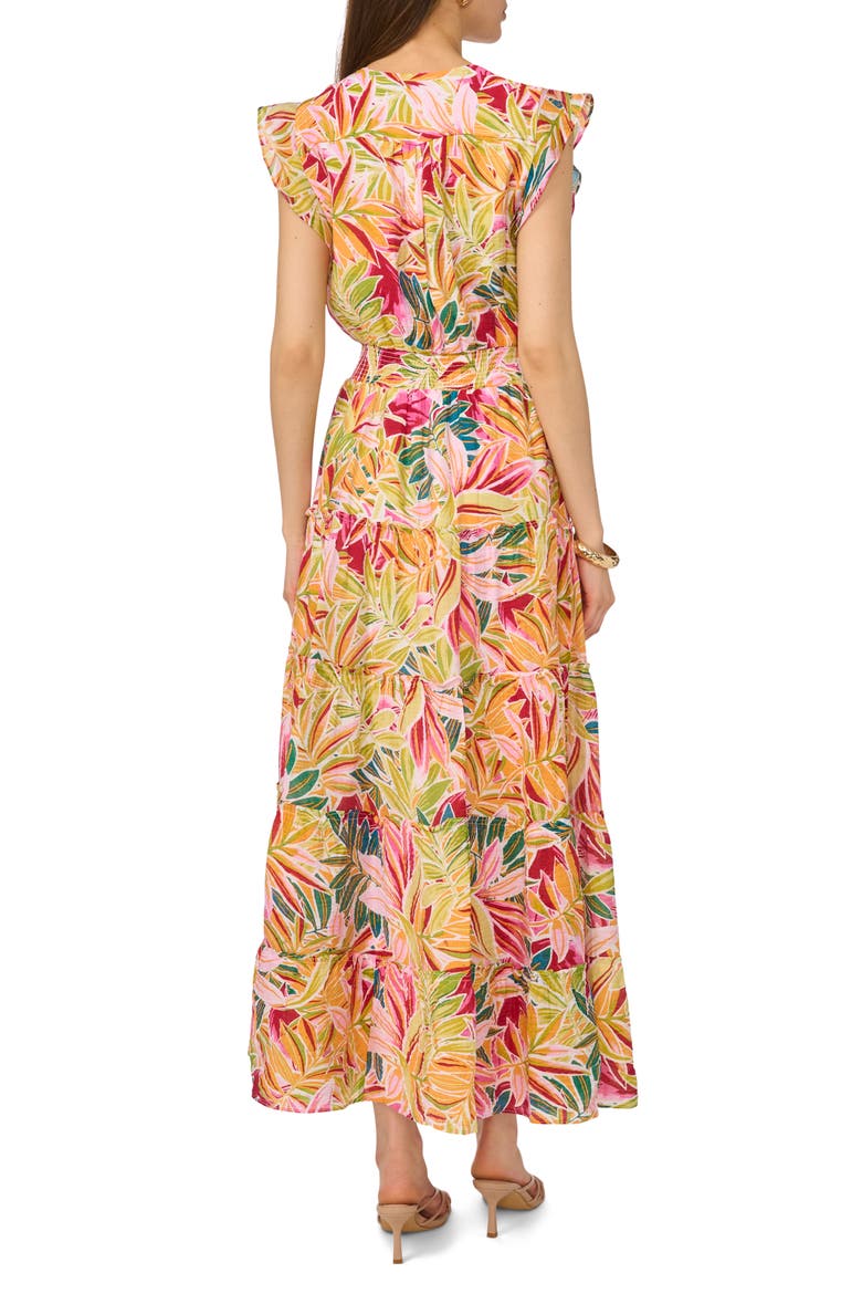 Ruffle Cap Sleeve Tiered Maxi Dress, Alternate, color, LUCENT WHITE/PINK ORANGE MULTI