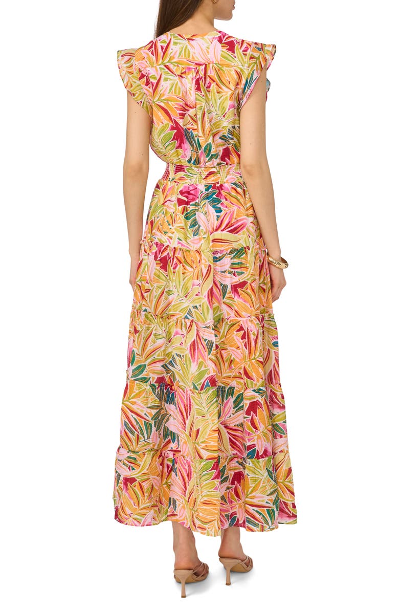 Halogen<sup>®</sup> Ruffle Cap Sleeve Tiered Maxi Dress, Alternate, color, Lucent White/Pink Orange Multi