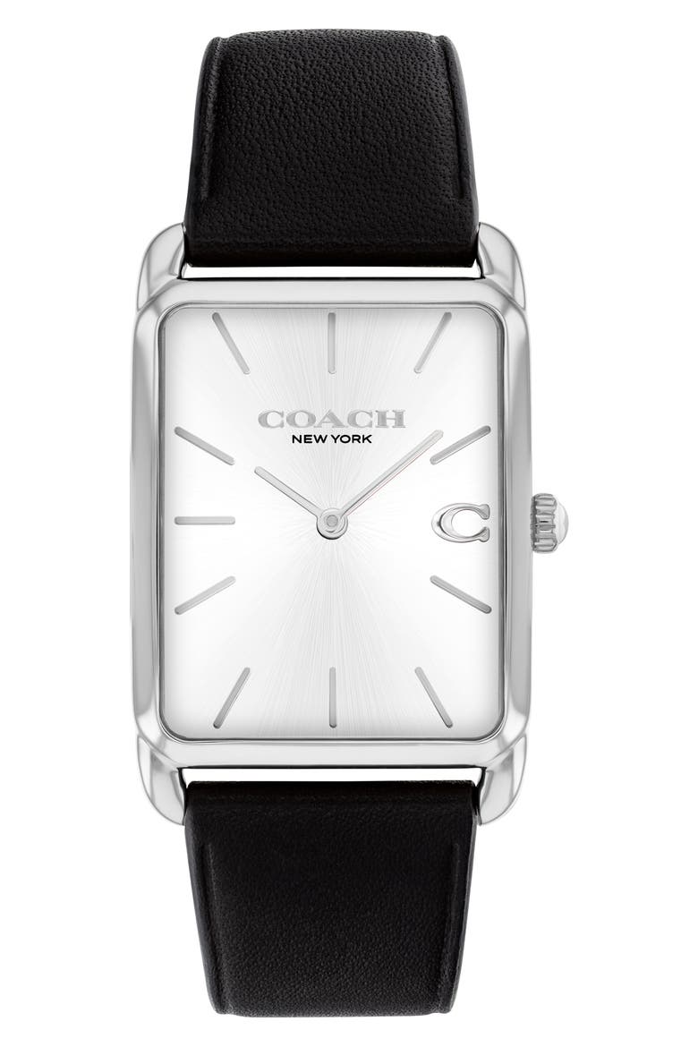 Elliot Leather Strap Watch, 32mm x 36mm, Main, color, SILVER