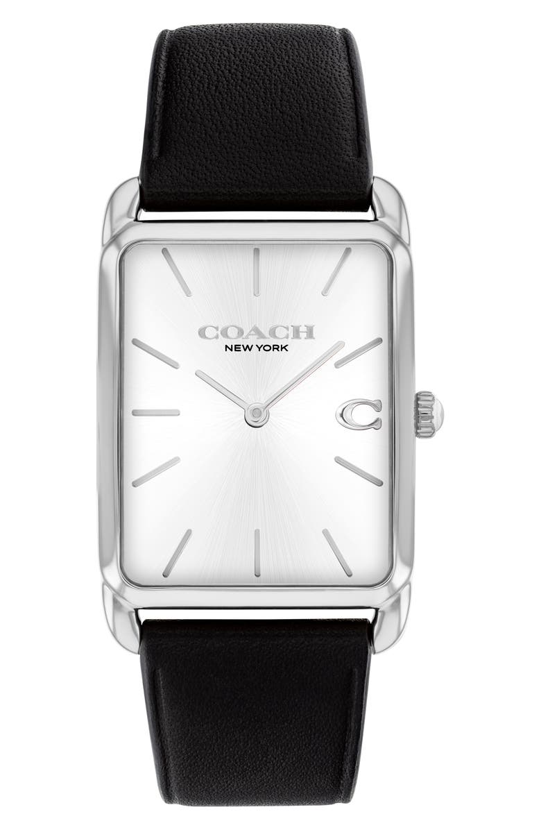 COACH Elliot Leather Strap Watch, 32mm x 36mm, Main, color, Silver