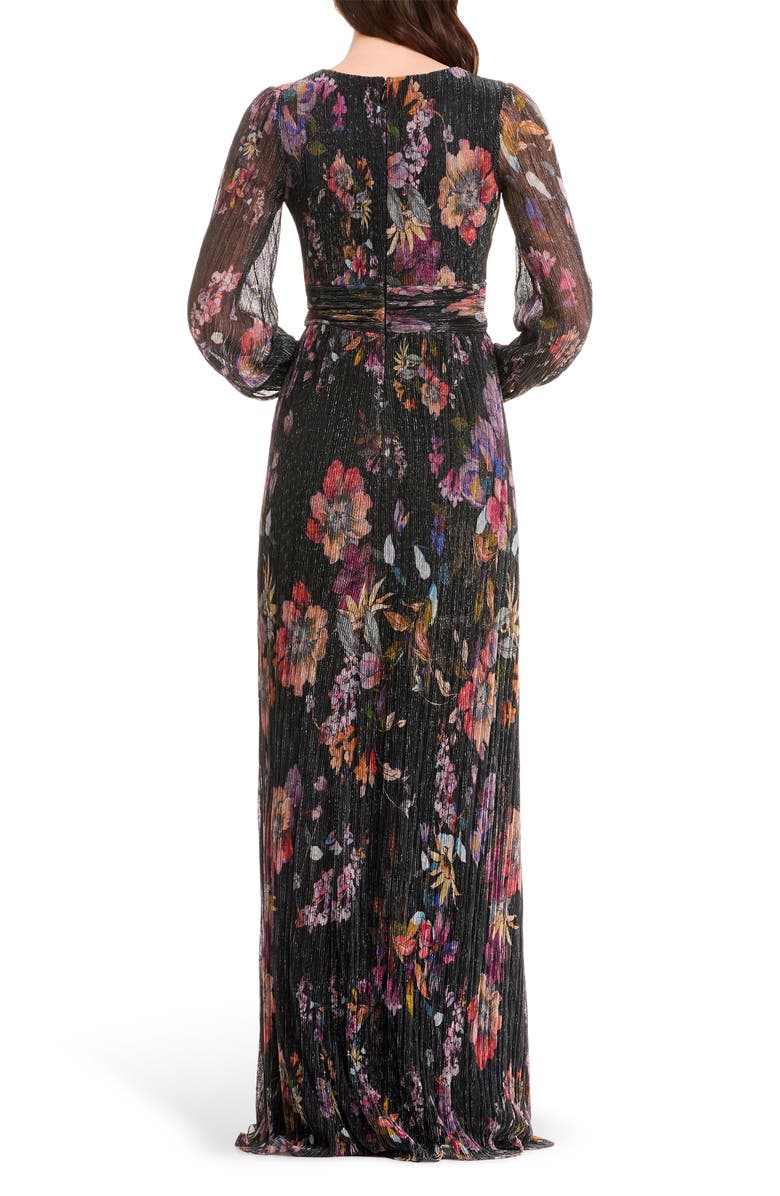 Dress the Population Pauline Metallic Floral Long Sleeve Gown, Alternate, color, Violet Multi