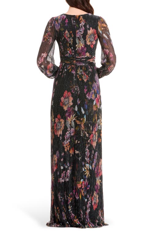 Dress The Population Pauline Metallic Floral Long Sleeve Gown In Black