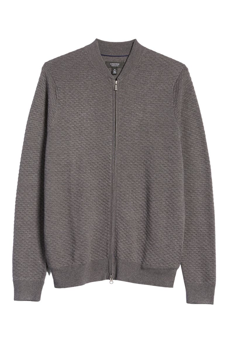 Popcorn Stitch Zip Cardigan, Alternate, color, GREY CASTLEROCK