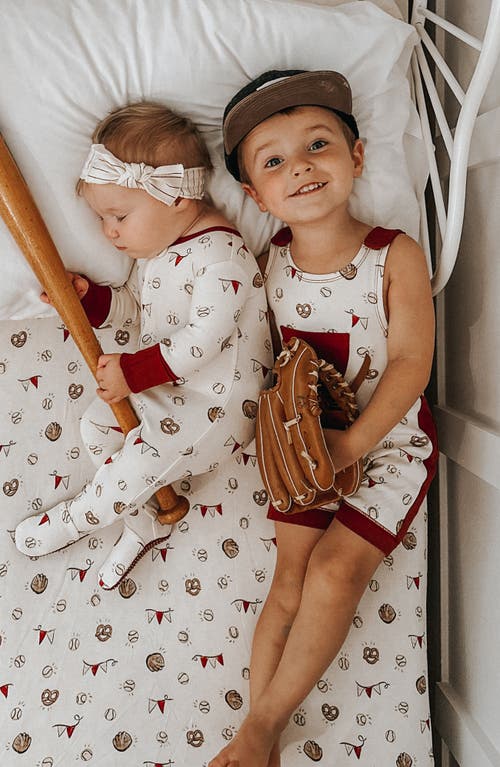 L'ovedbaby Print Sleeveless Organic Cotton Pocket Romper In Game Day