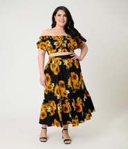 Unique Vintage Plus Size 1950s Tiered Midi Skirt