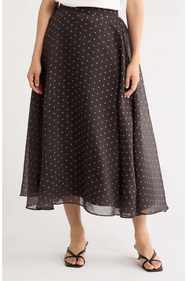 Polka Dot Maxi Skirt, Main, color, CHOCOLATE/ BLUE DOT