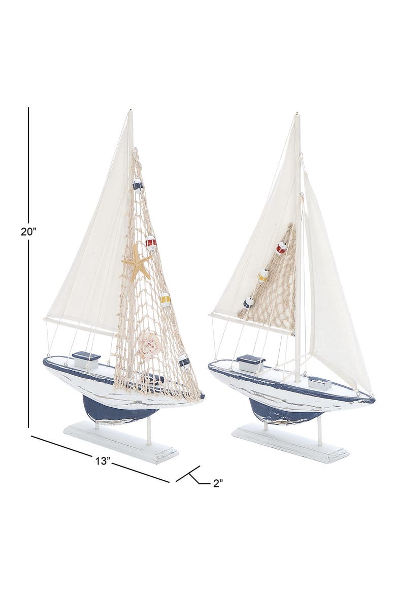 White Wood Coastal Sailboat Sculpture - Set of 2, Alternate, color, WHITE