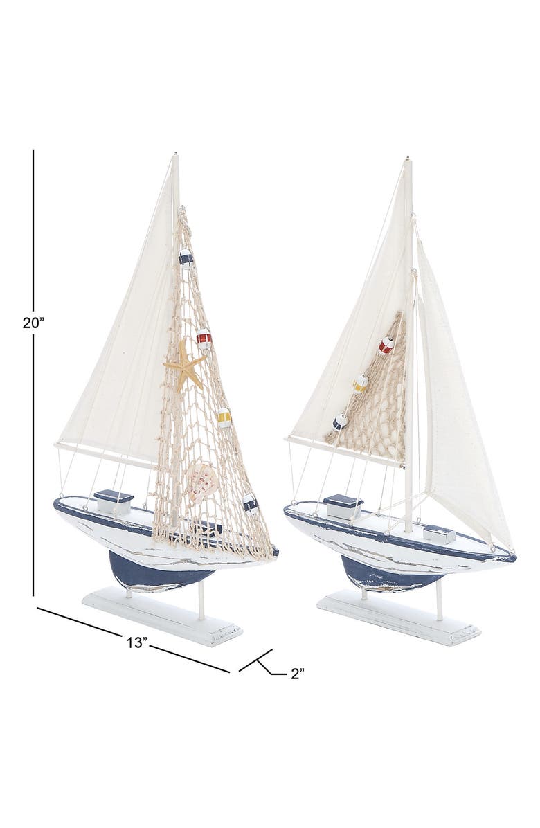 WILLOW ROW White Wood Coastal Sailboat Sculpture - Set of 2, Alternate, color, 