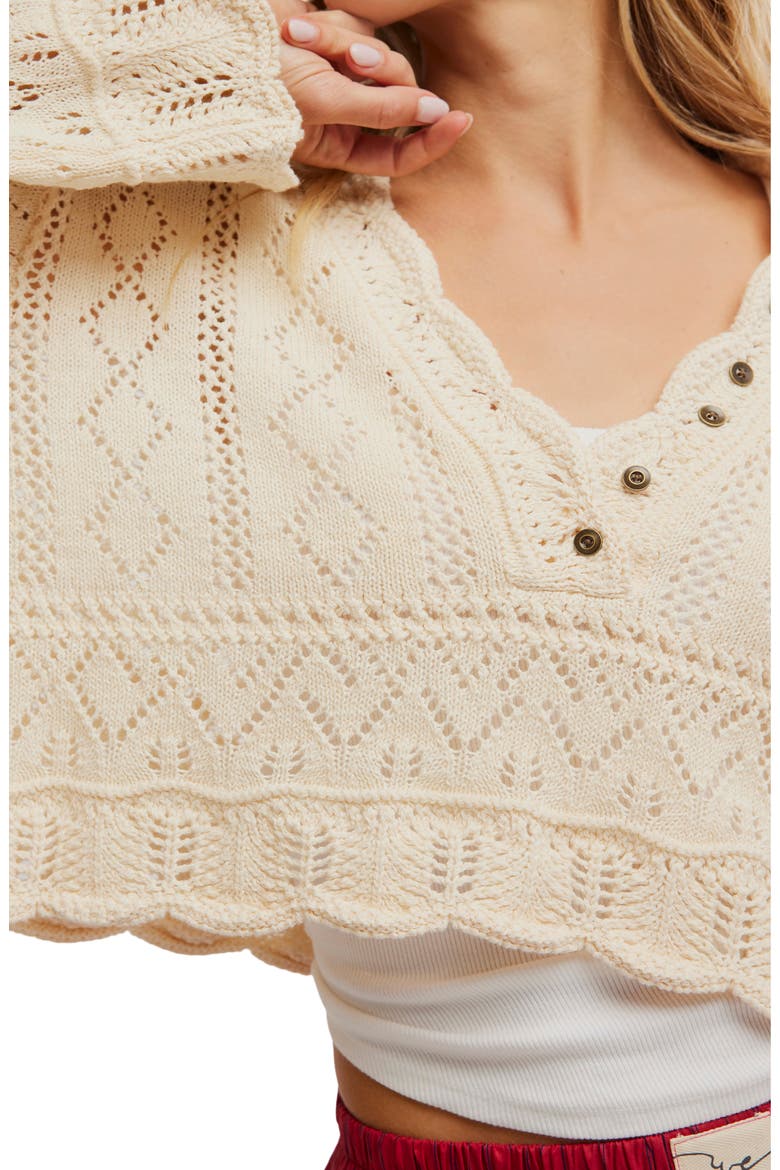 Cotton Blend Crop Pointelle Sweater, Alternate, color, SHORTBREAD
