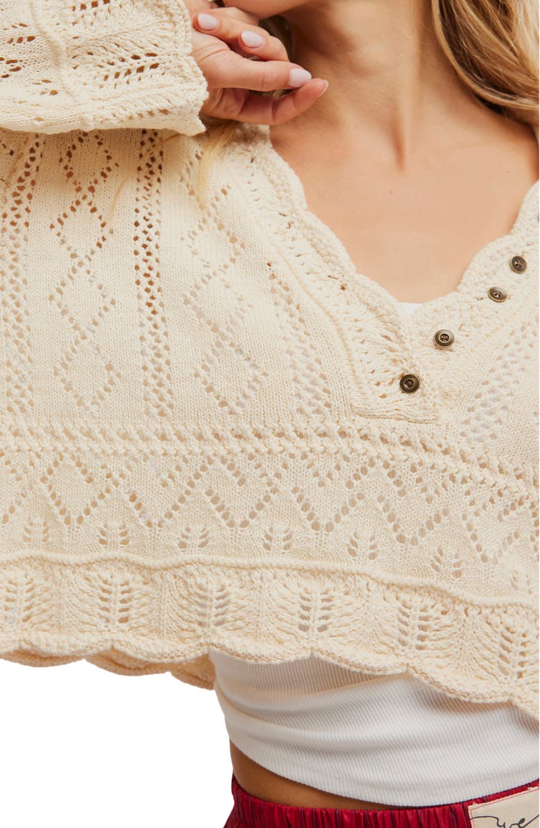 Free People Cotton Blend Crop Pointelle Sweater, Alternate, color,