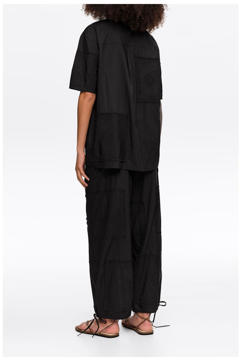 Embroidered Scarf Patchwork Shirt, Alternate, color, BLACK
