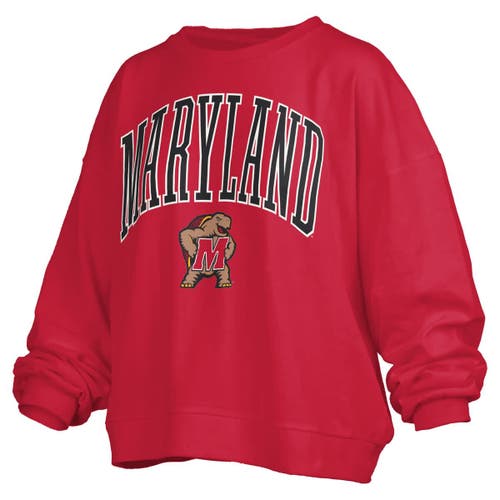 Pressbox Red Maryland Terrapins Janise Arch Over Logo Waist Length Oversized Pullover Sweatshirt
