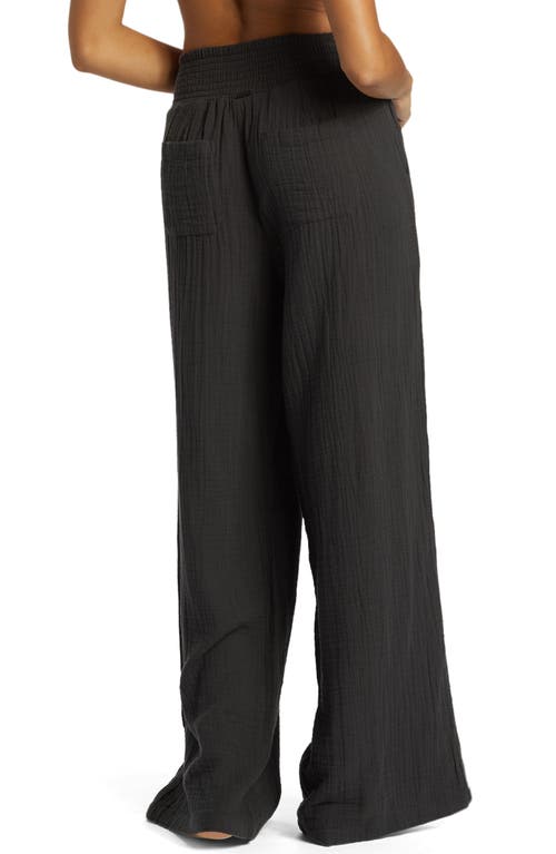 Shop Billabong New Waves Smock Waist Cotton Gauze Pants In Black Sands