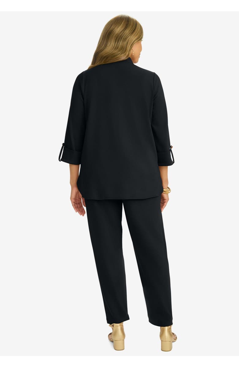 Jessica London Knit Crepe Winged Collar Set, Alternate, color, Black