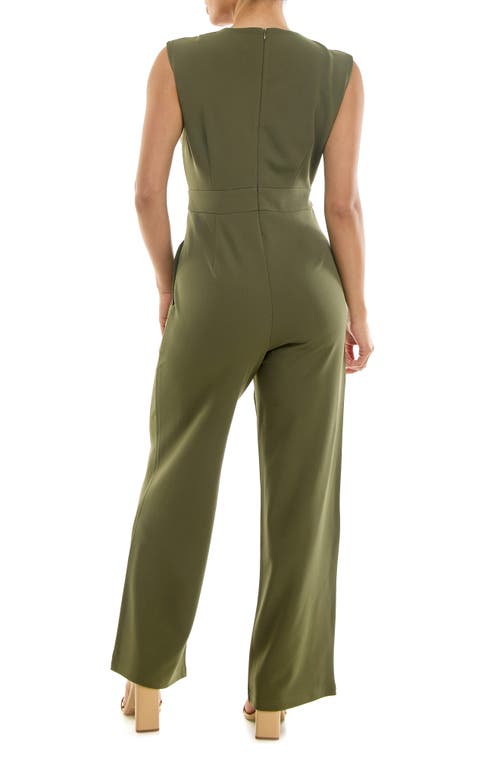 Nina Leonard Surplice V-neck Wide Leg Jumpsuit In Green