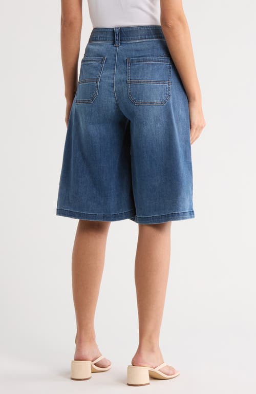Democracy Pleated Long Denim Shorts In Blue