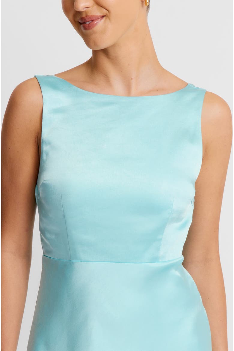 Cowl Back Satin Bridesmaid Dress, Alternate, color, Turquoise