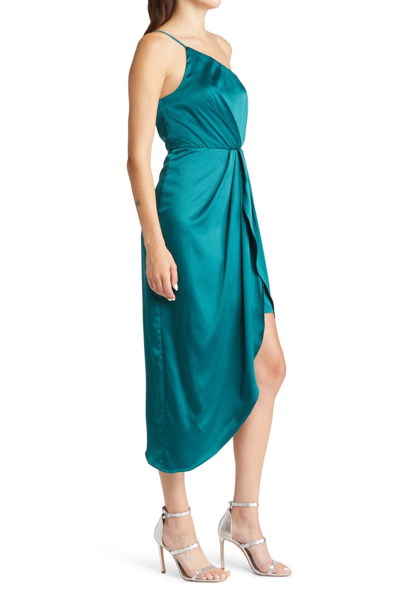 Law of Attraction On-Shoulder Satin Cocktail Dress, Alternate, color, EMERALD GREEN
