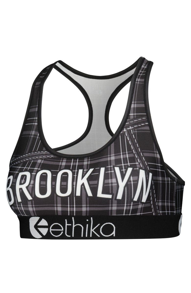 Ethika Women's Ethika Black Brooklyn Nets Racerback Sports Bra, Alternate, color,