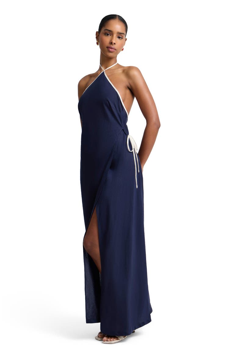 Halter Wrap Dress, Main, color, Noir Navy/Egret
