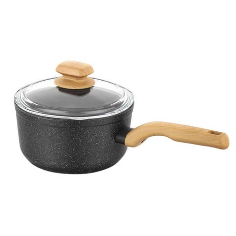 Montana 2 Piece 2 Liter Aluminum Nonstick Saucepan with Lid and Faux Wood Handles
