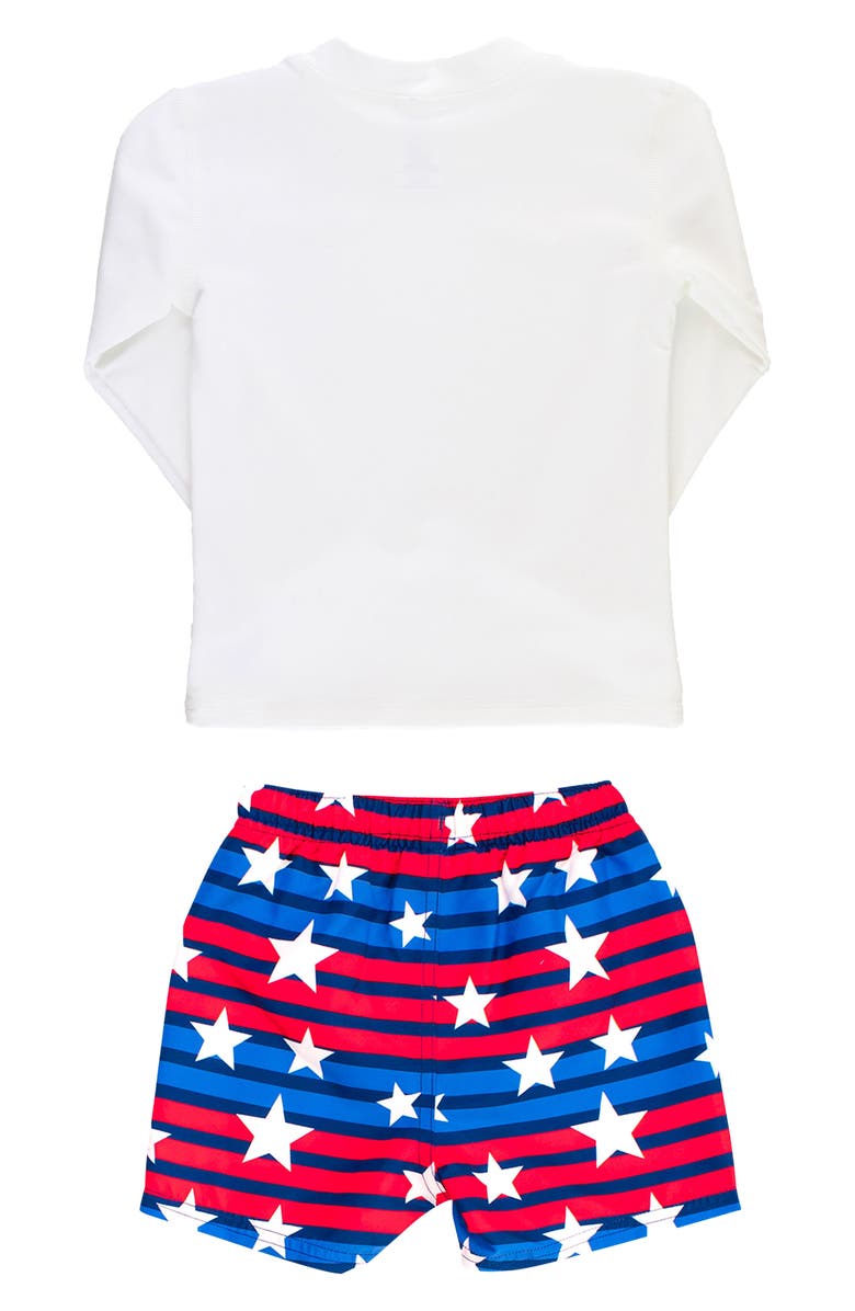 RuggedButts American Long Sleeve Two-Piece Rashguard Swimsuit, Alternate, color, White Multi