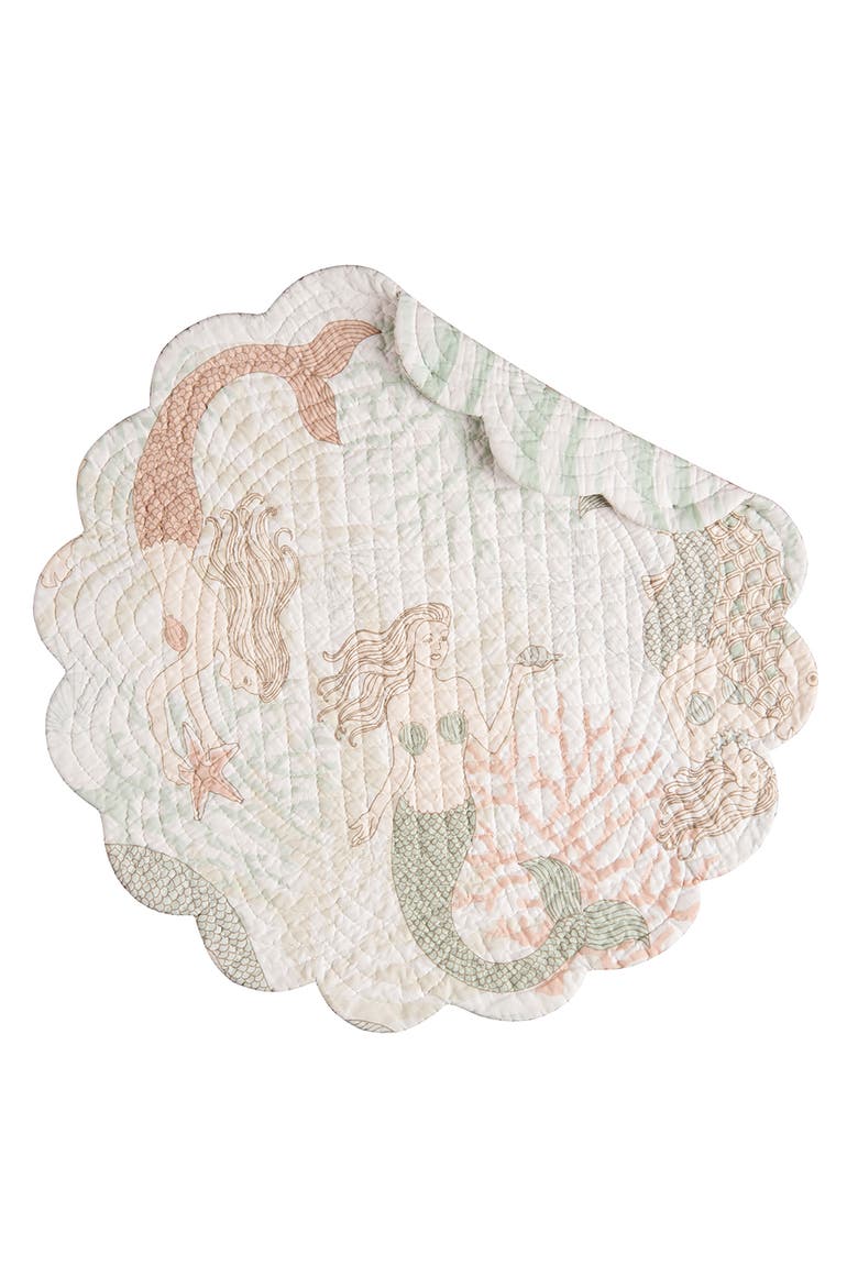 Mystic Echoes Cotton Quilted Round Reversible Placemats Set of 6, 17", Main, color, Green