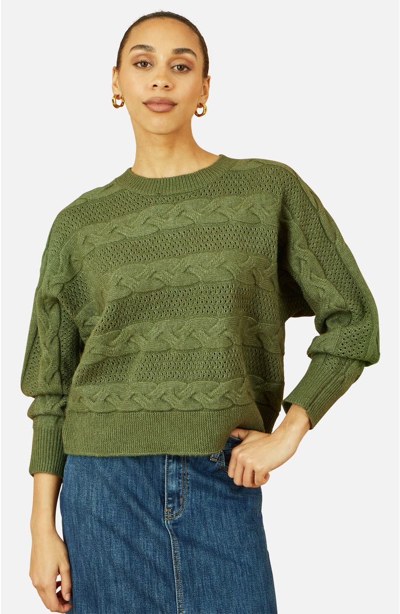 Yumi Cable Knit Relaxed Fit Jumper, Main, color, Green