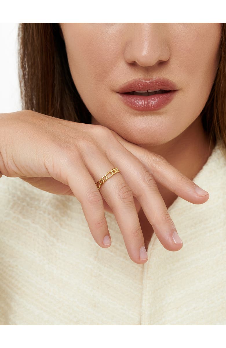 DEVATA Figaro Link Ring in Gold Plated Sterling Silver, Alternate, color, Yellow Gold