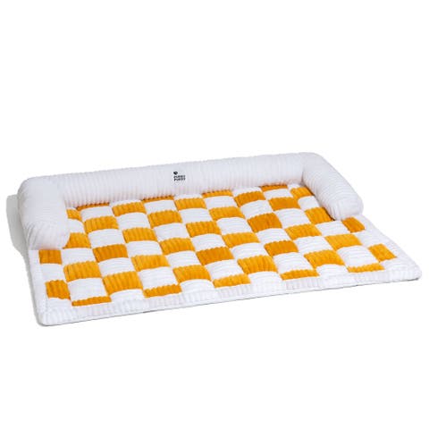 Cream Square Plaid Cozy Dog Mat Furniture Protector Cover