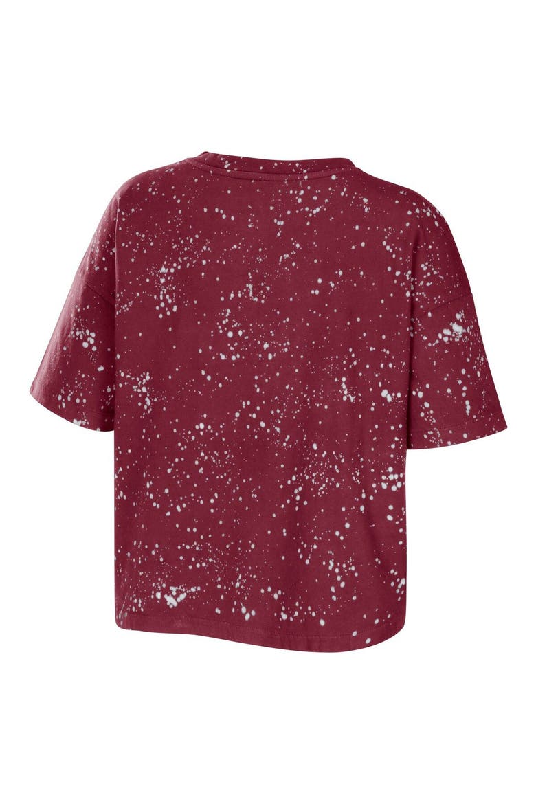 Women's WEAR by Erin Andrews Garnet South Carolina Gamecocks Bleach Wash Splatter Cropped Notch Neck T-Shirt, Alternate, color, Garnet