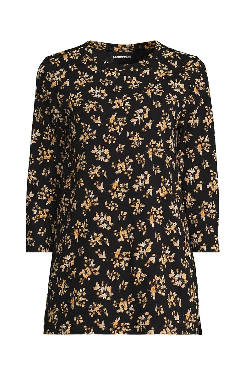 Lands' End 3/4 Sleeve Cotton Supima Tunic, Alternate, color, Black Meadow Floral