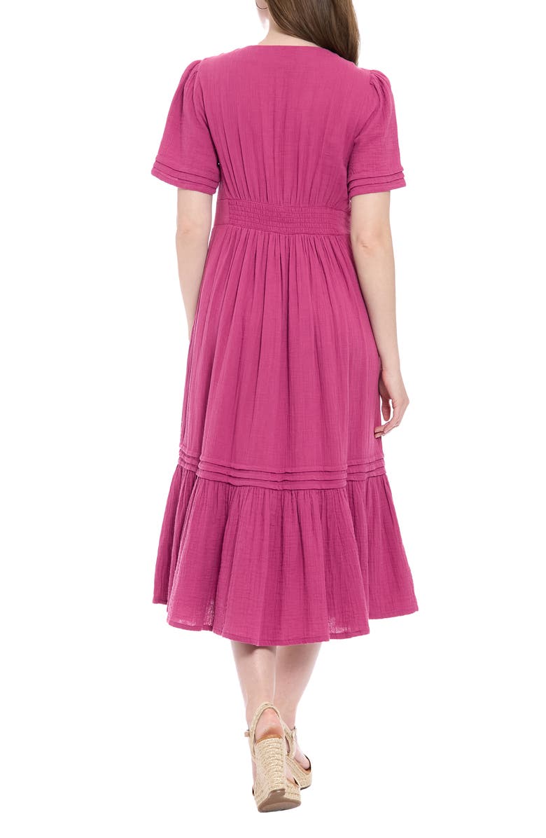 London Times V-Neck Short Sleeve Midi Dress, Alternate, color, Deep Orchid